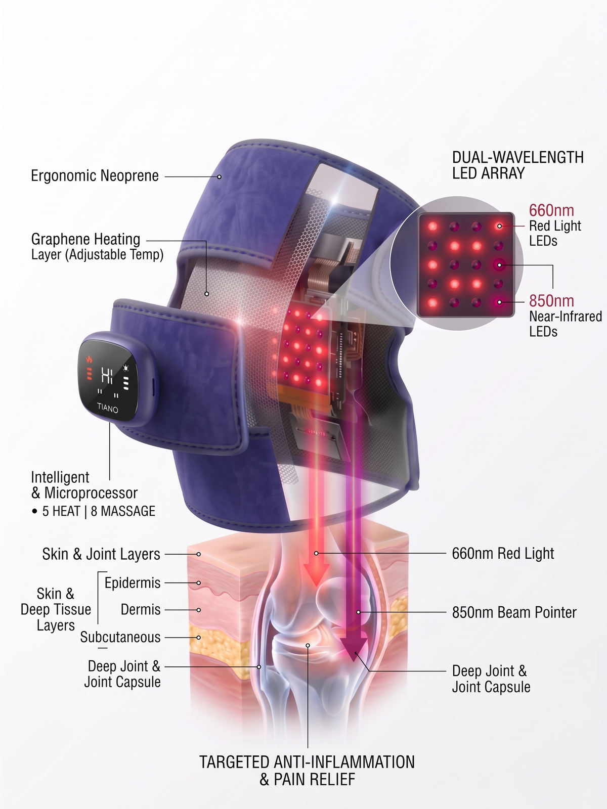 TIANO CURE Red Light Knee Massager