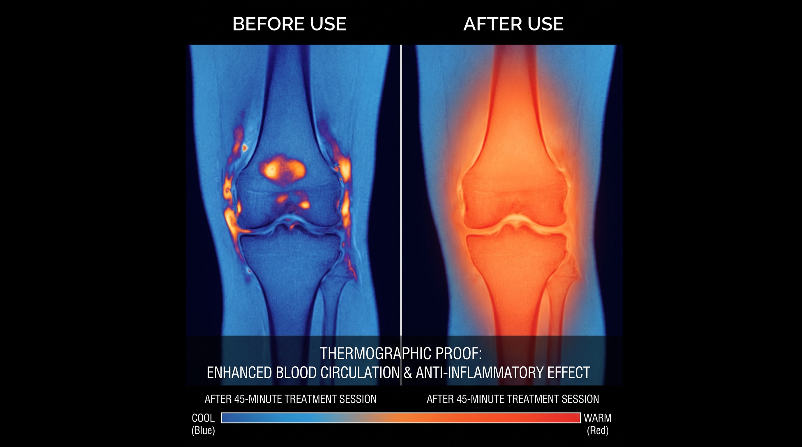 Thermographic after using TIANO red light Knee wrap